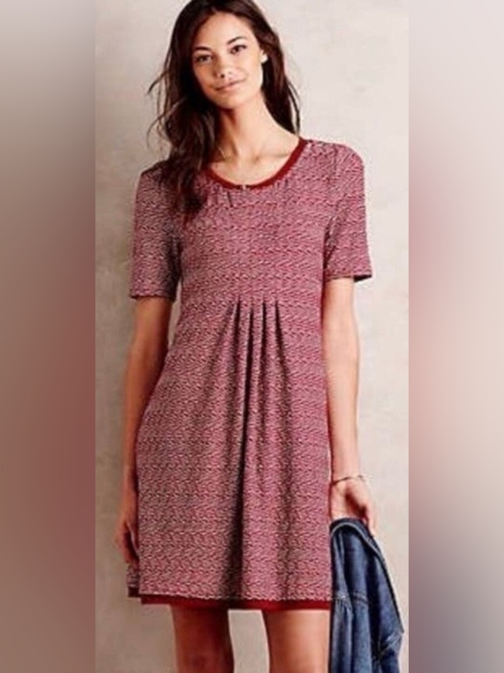 Maeve Anthropologie Dora Red Wavy Textured Pleated Shift Dress (Size XS)